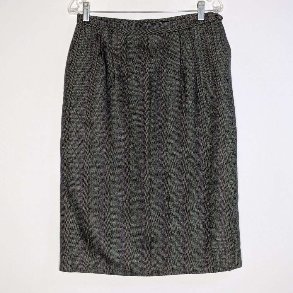 Vintage Green Brown Purple Wool Blend Skirt 13/14
